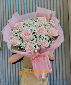 TH403 - Bó hoa hồng phấn Ánh Sáng Ban Mai - Ảnh 2